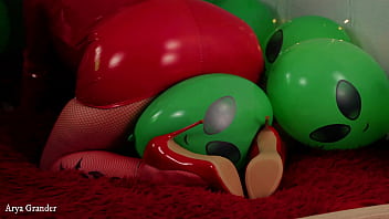 Preview 1 of Thieves Com - Boobs masturbation - latex and PVC - air balloons fetish - MILFs teasing COMPILATION Arya Grander and model Fetishaura