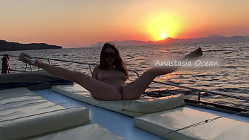 Preview 2 of Taiwan Matru - Blondy girl poses totally naked on boat party. Open legs,  masturbate outdoors. Public