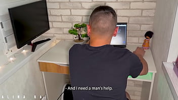 Preview 1 of College Sexy Videos English - Fucked a stepmom with a big ass who got her hand stuck in the couch