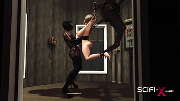 Preview 3 of Jennyrosa Rosa - Lesbian sex with strapon in the sci-fi prison with tattooed girl and black woman