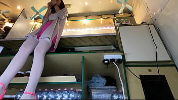 Preview 3 of Xxxpo N R Hd - Sexy brunette trying on new shoes to work,  upskirt flashing