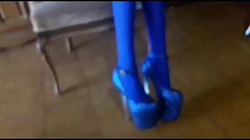 Preview 2 of Anushka Kpur - All blue. High heels,  pantyhose,  miniskirt
