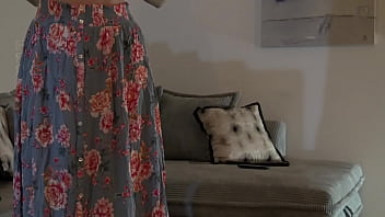 Preview 1 of Fruit Cum - All Natural Hot Tight Pussy Blonde Big Boobs Bored wife in Summer Dress Topless at Home Teases