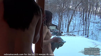 Preview 1 of Fle Musik - milf strippers making their first time naked video together naked snow angels