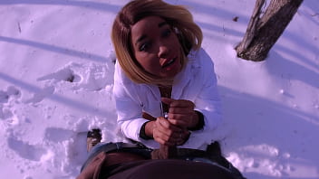 Preview 3 of Assfuck Lesbian - It&#039_s snowing outside but she keeps his dick warm with her dick sucking lips Nina Rivera