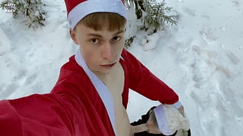 Preview 3 of Anal Train Fuck - Twinks Matty and Aiden naked outdoor blowjob in the winter for Christmas