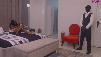 Preview 1 of Indian Sobanam Sex Videos - Big boobs Nigerian house wife couldn&#039_t resist her sexual urge so she fucks her wet pussy with her big dildo while her personal bodyguard tries so hard not to look,  but at the end she succeed in making him fuck her with his huge black cock PART 1