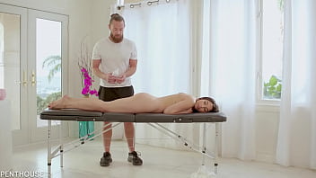 Preview 1 of Secy Bf - PenthouseGold.com - Brunette Masseuse Vanessa Sky Got Hired after Getting Fucked on the Job Interview