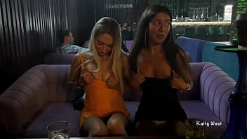 Preview 3 of Amwf Black Angelika - Girls Take Panties Off Restaurant - Flashing Public - Upskirt No Panties