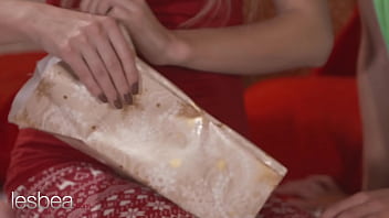 Preview 1 of Mallorca Swingers Beach - Lesbea Big tits Vanessa Decker lesbian strapon sex with blonde at Christmas