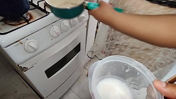 Preview 3 of Mia Kalifa Ki Chudai - I accumulate a lot of cum in a container,  my piggy slut cooks it and then eats it in the mall
