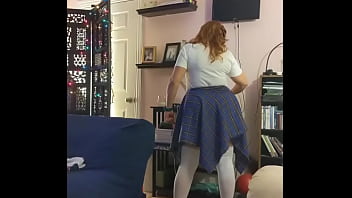Preview 2 of Dad And Doughnuts Xxx - Hotwife Steffi plaid skirt pussy dance (full version)