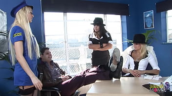 Preview 1 of Tezuka Satomi - Busty mafia boss deals with police raids by getting her tits out and sucking cock