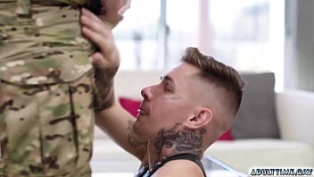 Preview 3 of Voyer Fuk - Military man Ty Roderick pounding Zak Bishop&#039_s cock. Zak welcomes a military man,  Ty Roderick,  into his home for a hookup. Zak is excited to have sex with a real military man,  Zak worship his feet