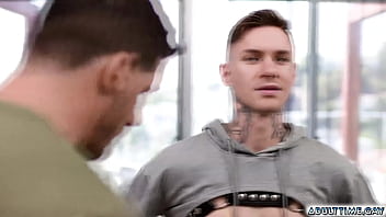 Preview 1 of Voyer Fuk - Military man Ty Roderick pounding Zak Bishop&#039_s cock. Zak welcomes a military man,  Ty Roderick,  into his home for a hookup. Zak is excited to have sex with a real military man,  Zak worship his feet