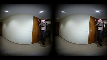 Preview 1 of Mom Son Under Blanket Hd Red - Mature sissy crossdresser undresses for your eyes only [VR180]