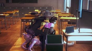 Preview 4 of Solo Darcy Tyler - Furry Hentai - Cat Skunk and wolf Threesome in class - Japanese Asian Manga Anime Film Game Porn