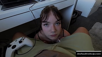 Preview 1 of Girls Blue Film - Horny Petite Girlfriend Gives Her Gamer Boyfriend A Sloppy Blowjob Until He Comes On Her Face - BJ Bratz - Aleena Che