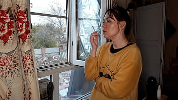 Preview 1 of Public Porn Sex - stepsister smokes a cigarette