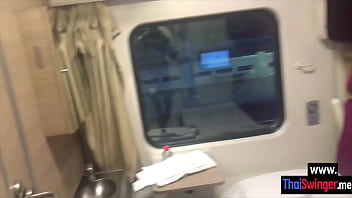 Preview 1 of Dildo Teen Tits - Petite Asian teen enjoyed rough sex after she sucked dick in the train