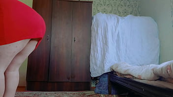 Preview 3 of Fmm Oral - RED Mini Dress White Sexy Trans Cute Sissy Big Butt Solo Performer Crossdresser Model Cosplayer Femboy Striptease MTF