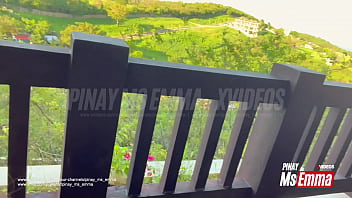 Preview 3 of Indian Forest Xxx - Hot Busty Amateur Filipina Wife Rubbing her Hairy Pussy on the Balcony