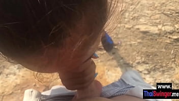 Preview 2 of Xxx Videos Caxc - ThaiSwinger.me - White boyfriend enjoyed outdoor blowjob by petite Asian teen girlfriend