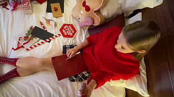 Preview 4 of Bandit Train - Tight Pussy Hot Slim Fit Girl gives Santa an Ignoring Handjob to tease and take his Precum on a Paper to put in a Brief