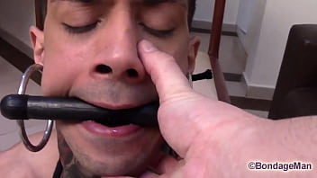 Preview 4 of Bien Rica - Dito in jeans barefoot bitgagged from BondageMan