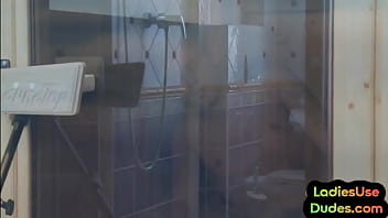 Preview 1 of Self Liking Her Pussy - Femdom CFNM teens in lingerie 3some pegging and jerking guy