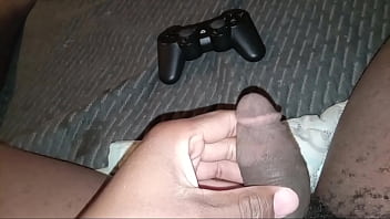 Preview 2 of Amercan Girls - Superdariusguy rubs his young brown bbc while he play on his game pt1