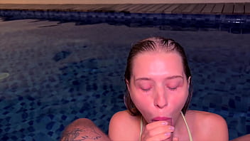 Preview 3 of Seduction Vedios - Sweet blowjob in the public pool. Cum on hair of Californiababe