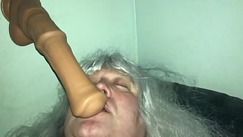 Preview 3 of Shy Nude Goth Girls - Mature Tranny Playing with Horse Dildo