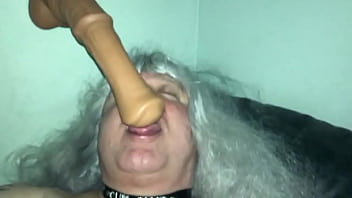 Preview 1 of Shy Nude Goth Girls - Mature Tranny Playing with Horse Dildo
