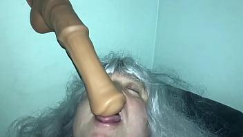 Preview 4 of Shy Nude Goth Girls - Mature Tranny Playing with Horse Dildo
