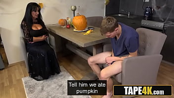 Preview 2 of Barely 18 Anal Gang - Gorgeous Mature Stepmom Fucked By Horny Dude Before Halloween