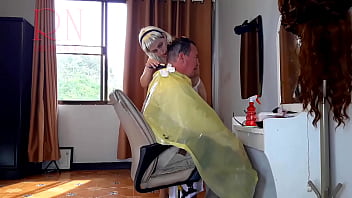 Preview 2 of Police Wali Ladki Sex Hot - Hidden Camera in nude barbershop. Hairdresser makes undress lady ho cut her hair. Barber,  nudism. 2 2