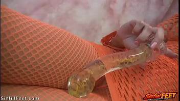 Preview 1 of Seachasian Best Sex - Chloe James Rubs One Out With Toy In Orange Fishnets
