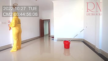 Preview 1 of 3d Robot Machine Xxx - Naked maid cleans office space. Maid without panties. Hall Hidden Cam 2