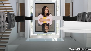 Preview 1 of Cum In Puccy - Rich TS Ember Fiera fucked her new maid Spencer Bradley. Ember single woman who lives alone,  feeling lonely and horny,  decides to have a maid which is Spencer Bradley who flirts her to have some sex.