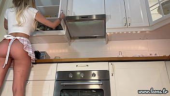 Preview 4 of Benglore Sex Vidio - Super hot big tits beautiful sexy latina in the kitchen prepares coffee with a backless kitchen apron