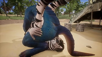 Preview 4 of Cumpilation Tit - Lizard and Zebra make love on the beach - Wildlife