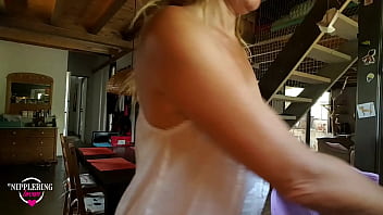 Preview 1 of Bra Mom Porn - nippleringlover kinky mother flashing extreme stretched pierced nipples with huge nipple rings at home