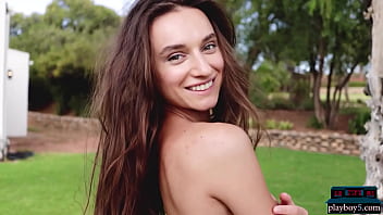 Preview 4 of Time Siop Porn - Petite tattooed Spanish teen Estefania Pahe striptease outdoor for Playboy