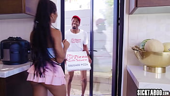 Preview 1 of Famly Sex - SickTaboo.com - Hot black teen Kira Noir wants a delivery guy to fuck her and he fucked her