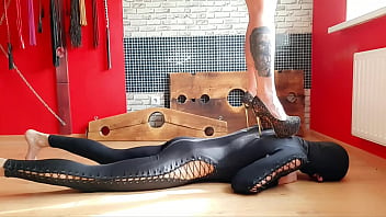 Preview 2 of Desi Auntys Boobs Kissing Videos - Trampling in shoes and handjob from Dominatrix Nika.