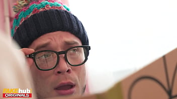 Preview 1 of Mommy Wants Her New Boy - FAKEhub - Hot Indian British model with big ass and small tits licks the cum of dorks glasses after he accidentally cums on his own face