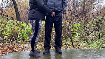 Preview 2 of Bit Tits Round - Sports stepmother-in-law after jogging in the park holds son-in-law&#039_s penis
