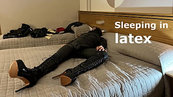 Preview 1 of Nf Full Porn - Sleeping wearing latex and high boots