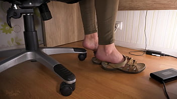 Preview 4 of Lela Star Panty - Love Her Feet In Worn Sandals Under Table